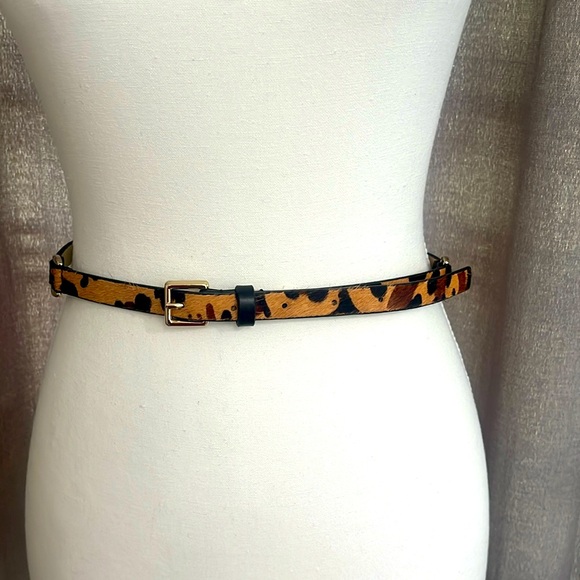 Leather and pony animal print skinny belt - Picture 1 of 4